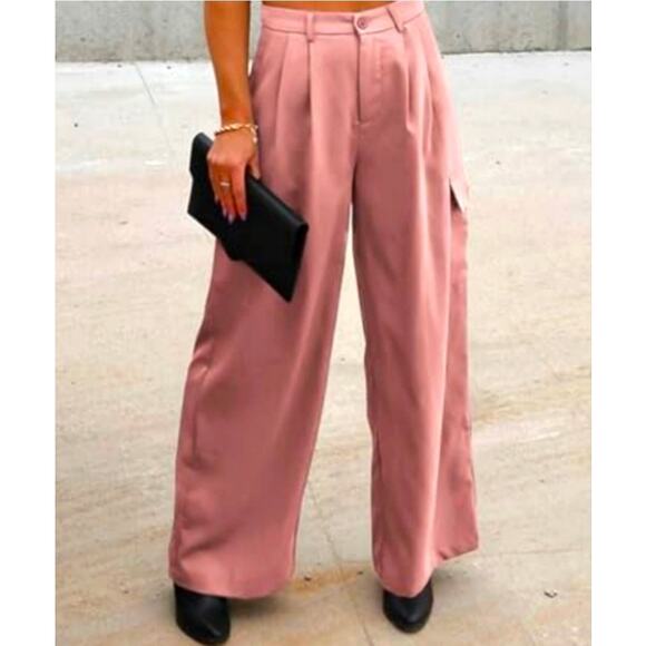 Dokotoo Pants - Dokotoo Pink Cargo Wide Leg Pant Pocket Blush Rose 12 Preppy Workwear Trouser